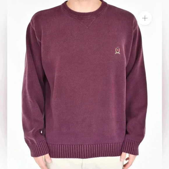 Tommy Hilfiger Other - VTG Tommy Hilfiger Burgundy knit Sweater embroidered logo, men's size XL